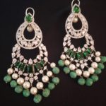 CHANDELIER EARRINGS WITH SEMI PRECIOUS EMERALDS & PEARLS - Image 2